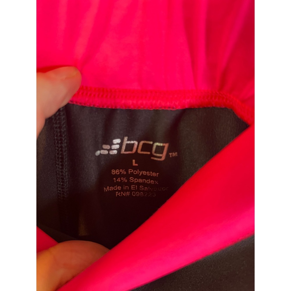 BCG Womens Capri Leggings Contrast Flatlock Stitch Black Pink Size L - Picture 2 of 6
